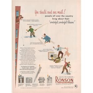 Ronson Cigarette Cigar Lighter Magazine Advertisement 1950 Vintage Mid Century